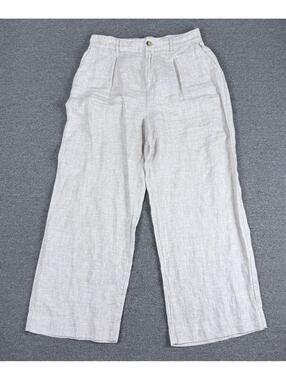 Joie Womens L Beige/Oatmeal Linen Pants Coastal Wide Leg Boho Beachy Trousers